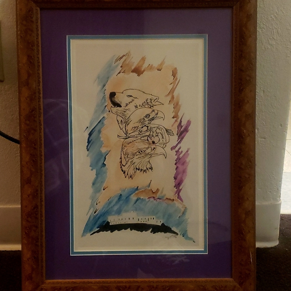 Native American Signed watercolor painting dated 2001